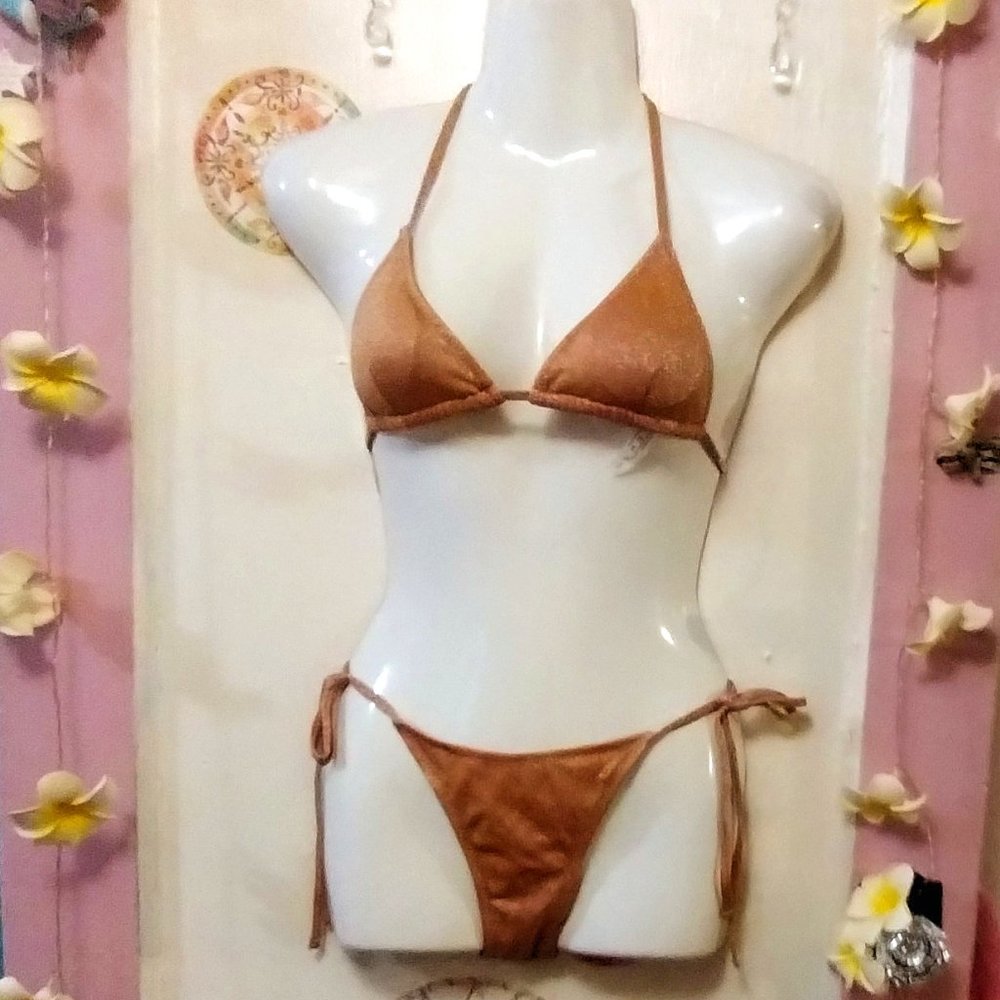 Shimmering Golden Bronze (XS) String Triangle Bikini